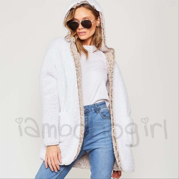 2 in 1 REVERSIBLE TEDDY COAT FAUX FUR JACKET - Picture 2 of 4